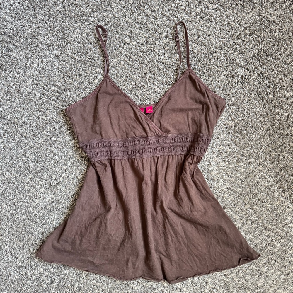 Vintage Y2K SO Brown Tank Top With Crochet Babydoll Bust Size M